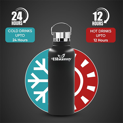 Bhumy Stainless Steel Water Bottles β 22oz Double Wall Stainless Steel Insulated Water Bottle β Water Bottle with Straw and 2 Lids β Leakproof Sports Water Bottle Water for Gym, Office, Travel (BLACK)