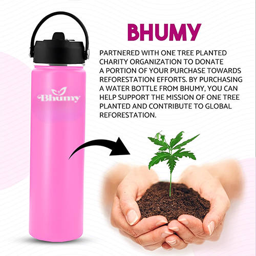 Bhumy Stainless Steel Water Bottles β 24oz Double Wall Stainless Steel Insulated Water Bottle β Water Bottle with Straw and 2 Lids β Leakproof Sports Water Bottle Water for Gym, Office, Travel (DARK PINK)