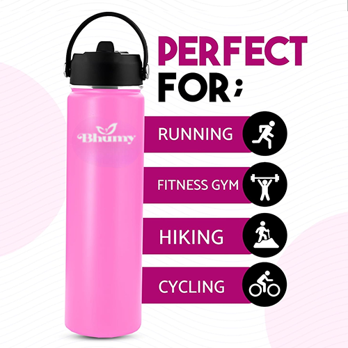 Bhumy Stainless Steel Water Bottles β 24oz Double Wall Stainless Steel Insulated Water Bottle β Water Bottle with Straw and 2 Lids β Leakproof Sports Water Bottle Water for Gym, Office, Travel (DARK PINK)
