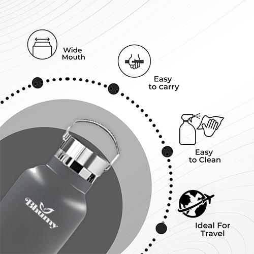 Bhumy Stainless Steel Water Bottles β 22oz Double Wall Stainless Steel Insulated Water Bottle β Water Bottle with Straw and 2 Lids β Leakproof Sports Water Bottle Water for Gym, Office, Travel (GREY)