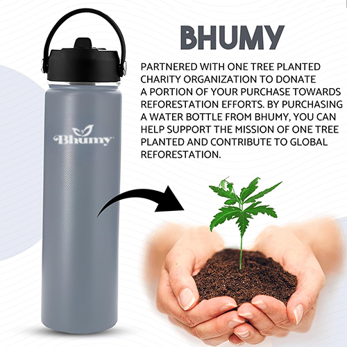 Bhumy Stainless Steel Water Bottles β 24oz Double Wall Stainless Steel Insulated Water Bottle β Water Bottle with Straw and 2 Lids β Leakproof Sports Water Bottle Water for Gym, Office, Travel (GREY)