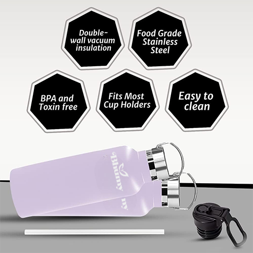 Bhumy Stainless Steel Water Bottles β 22oz Double Wall Stainless Steel Insulated Water Bottle β Water Bottle with Straw and 2 Lids β Leakproof Sports Water Bottle Water for Gym, Office, Travel (LIGHT PINK)