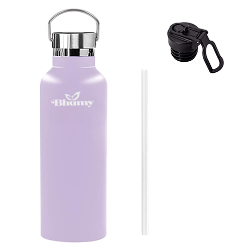 Bhumy Stainless Steel Water Bottles – 22oz Double Wall Stainless Steel Insulated Water Bottle – Water Bottle with Straw and 2 Lids – Leakproof Sports Water Bottle Water for Gym, Office, Travel (LIGHT PINK)