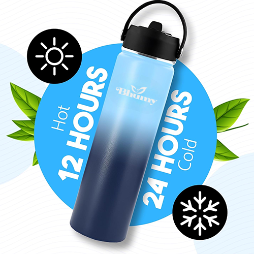 Bhumy Stainless Steel Water Bottles β 24oz Double Wall Stainless Steel Insulated Water Bottle β Water Bottle with Straw and 2 Lids β Leakproof Sports Water Bottle Water for Gym, Office, Travel (MIX COLOR)