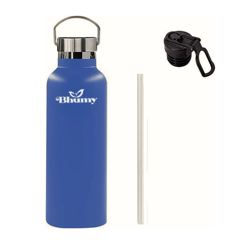 Bhumy Stainless Steel Water Bottles – 22oz Double Wall Stainless Steel Insulated Water Bottle – Water Bottle with Straw and 2 Lids – Leakproof Sports Water Bottle Water for Gym, Office, Travel (ASTRO NEVY BLUE)