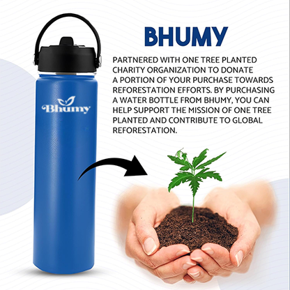 Bhumy Stainless Steel Water Bottles – 24oz Double Wall Stainless Steel Insulated Water Bottle – Water Bottle with Straw and 2 Lids – Leakproof Sports Water Bottle Water for Gym, Office, Travel (ASTROS NAVY BLUE)