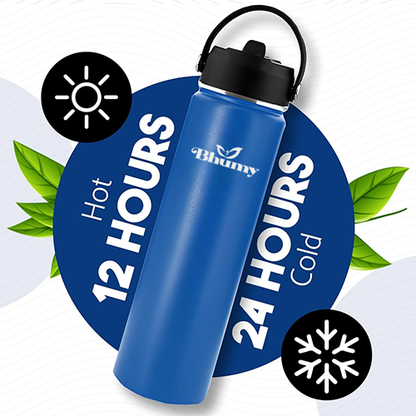 Bhumy Stainless Steel Water Bottles – 24oz Double Wall Stainless Steel Insulated Water Bottle – Water Bottle with Straw and 2 Lids – Leakproof Sports Water Bottle Water for Gym, Office, Travel (ASTROS NAVY BLUE)
