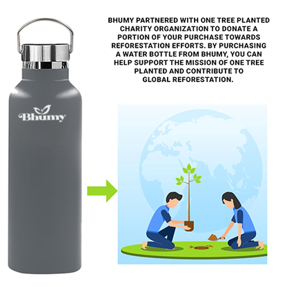 Bhumy Stainless Steel Water Bottles – 22oz Double Wall Stainless Steel Insulated Water Bottle – Water Bottle with Straw and 2 Lids – Leakproof Sports Water Bottle Water for Gym, Office, Travel (GREY)