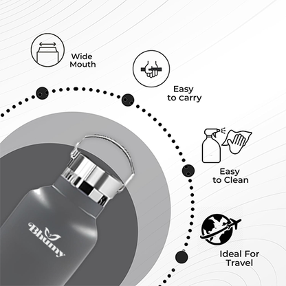 Bhumy Stainless Steel Water Bottles – 22oz Double Wall Stainless Steel Insulated Water Bottle – Water Bottle with Straw and 2 Lids – Leakproof Sports Water Bottle Water for Gym, Office, Travel (GREY)
