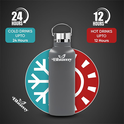 Bhumy Stainless Steel Water Bottles – 22oz Double Wall Stainless Steel Insulated Water Bottle – Water Bottle with Straw and 2 Lids – Leakproof Sports Water Bottle Water for Gym, Office, Travel (GREY)