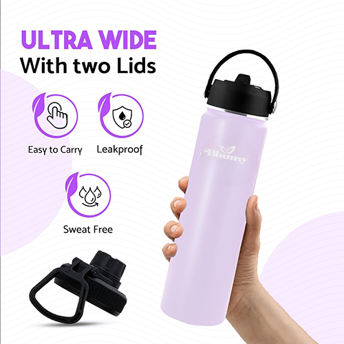 Bhumy Stainless Steel Water Bottles – 24oz Double Wall Stainless Steel Insulated Water Bottle – Water Bottle with Straw and 2 Lids – Leakproof Sports Water Bottle Water for Gym, Office, Travel (LIGHT PINK)