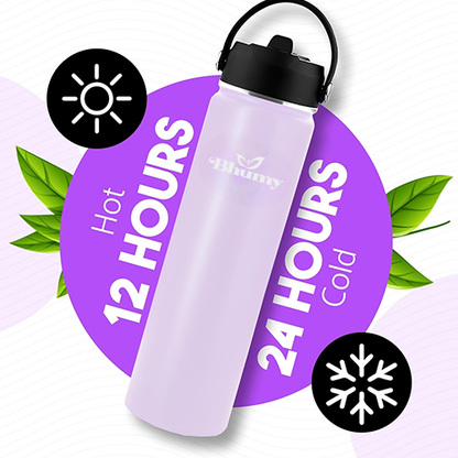 Bhumy Stainless Steel Water Bottles – 24oz Double Wall Stainless Steel Insulated Water Bottle – Water Bottle with Straw and 2 Lids – Leakproof Sports Water Bottle Water for Gym, Office, Travel (LIGHT PINK)
