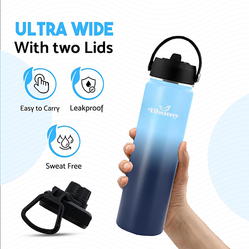 Bhumy Stainless Steel Water Bottles – 24oz Double Wall Stainless Steel Insulated Water Bottle – Water Bottle with Straw and 2 Lids – Leakproof Sports Water Bottle Water for Gym, Office, Travel (MIX COLOR)