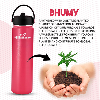 Bhumy Stainless Steel Water Bottles – 24oz Double Wall Stainless Steel Insulated Water Bottle – Water Bottle with Straw and 2 Lids – Leakproof Sports Water Bottle Water for Gym, Office, Travel (RED)