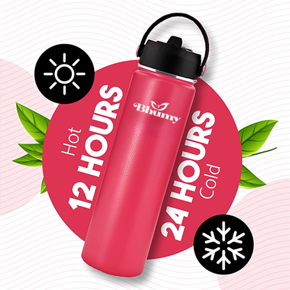 Bhumy Stainless Steel Water Bottles – 24oz Double Wall Stainless Steel Insulated Water Bottle – Water Bottle with Straw and 2 Lids – Leakproof Sports Water Bottle Water for Gym, Office, Travel (RED)